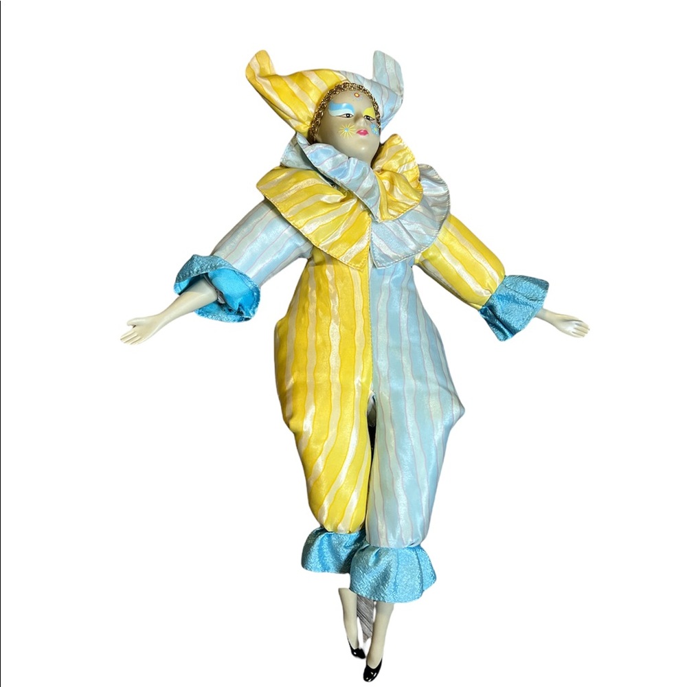 Yellow and Blue Striped Jester Doll